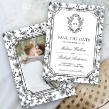 Schwarz-Weiß-Chinoiserie-Wappen-Foto-Hochzeit