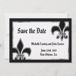 Schwarz-Weiß-Chrom-Fleur-de-Lis-Save-the-Date-Kart Save The Date