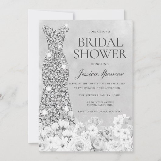 Schwarz/Weiß Classic Dress Vintages Brautparty Einladung (Vorderseite)