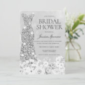 Schwarz/Weiß Classic Dress Vintages Brautparty Einladung (Stehend Vorderseite)