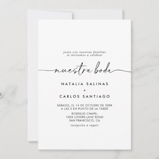 Schwarz-weiß Classic Front & Back Nuestra Boda Einladung (Vorderseite)