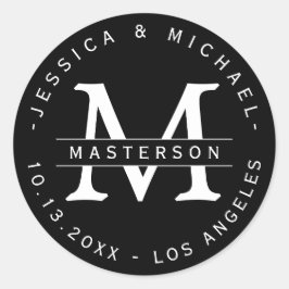 Schwarz-Weiß-Classic-Monogramm-Hochzeitskleber Runder Aufkleber