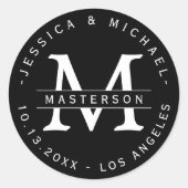 Schwarz-Weiß-Classic-Monogramm-Hochzeitskleber Runder Aufkleber (Vorderseite)