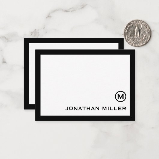 Schwarz-weiß-Classic-Monogramm Mitteilungskarte (Vorderseite/Rückseite Beispiel)