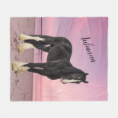 Schwarz-Weiß-Clydesdale am Strand bei Sunset Fleecedecke (Vorderseite (Horizontal))