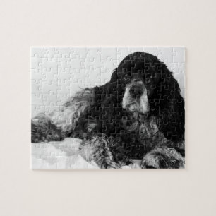 Schwarz-weiß-Cocker-Spaniel-Foto Puzzle