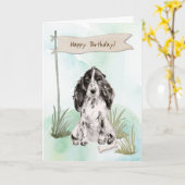 Schwarz-Weiß-Cocker-Spanierin unter Geburtstag Karte (Gelbe Blume)