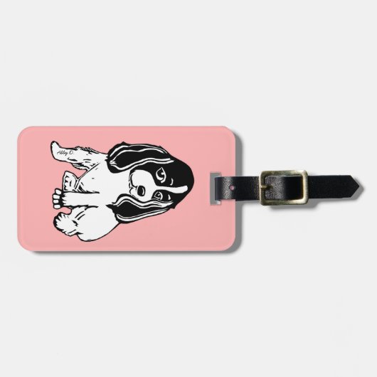 Schwarz-Weiß-Cocker Spanisch Pink-Gepäckmarke Gepäckanhänger (Vorderseite horizontal)