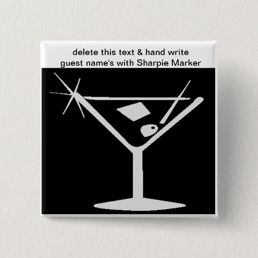 Schwarz-weiß Cocktail Brautparty Name Buttone Button (Vorderseite)
