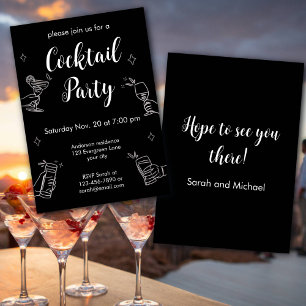 Schwarz-Weiß-Cocktailparty Minimalistische Einladu Einladung