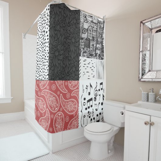 Schwarz-Weiß-Collage Duschvorhang (Beispiel)