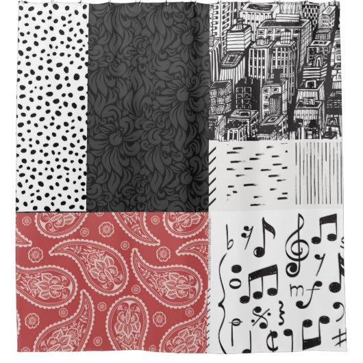 Schwarz-Weiß-Collage Duschvorhang (Vorderseite)