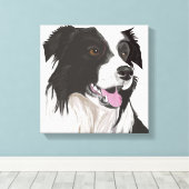 Schwarz-Weiß-Collie mit Braunaugen-Portrait Leinwanddruck (Insitu (Holzboden))