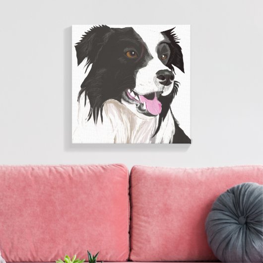 Schwarz-Weiß-Collie mit Braunaugen-Portrait Leinwanddruck (Insitu (Wohnzimmer))