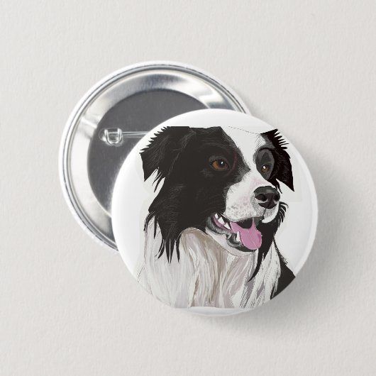 Schwarz-Weiß-Collie mit braunen Augen Button (Vorne & Hinten)
