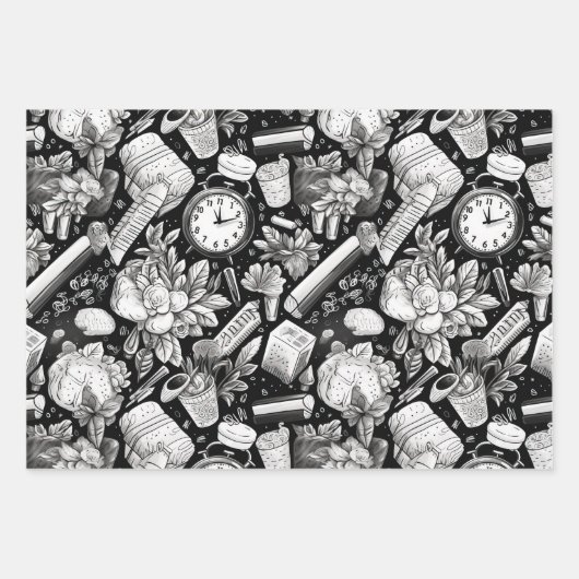 Schwarz-Weiß-Comic Geschenkpapier Set (Vorderseite)