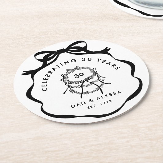 Schwarz-Weiß-Coquette-Bow besser zusammenarbeiten Runder Pappuntersetzer (Angewinkelt)