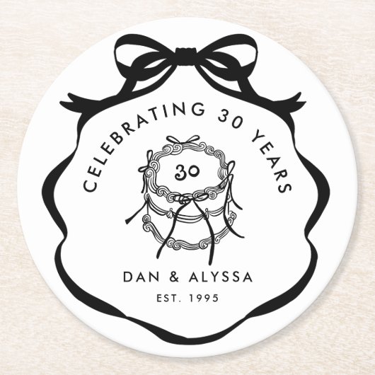 Schwarz-Weiß-Coquette-Bow besser zusammenarbeiten Runder Pappuntersetzer (Vorderseite)