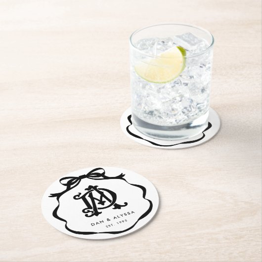 Schwarz-Weiß-Coquette-Bow-Jubiläum Runder Pappuntersetzer (Vor Ort)