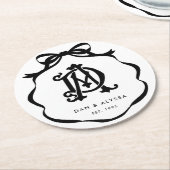 Schwarz-Weiß-Coquette-Bow-Jubiläum Runder Pappuntersetzer (Angewinkelt)