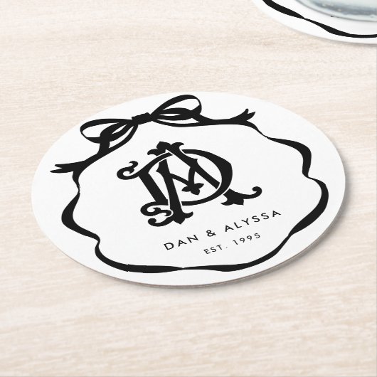 Schwarz-Weiß-Coquette-Bow-Jubiläum Runder Pappuntersetzer (Angewinkelt)