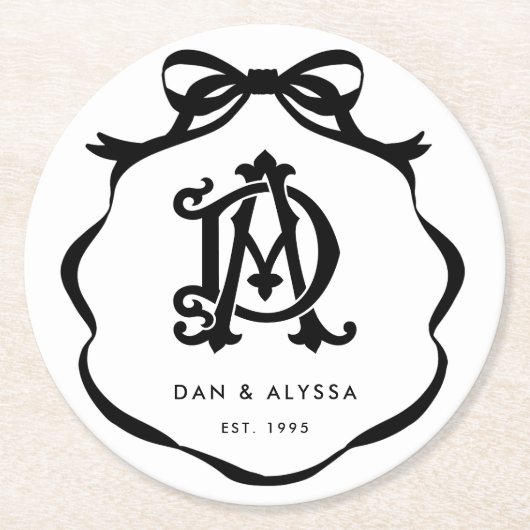 Schwarz-Weiß-Coquette-Bow-Jubiläum Runder Pappuntersetzer (Vorderseite)