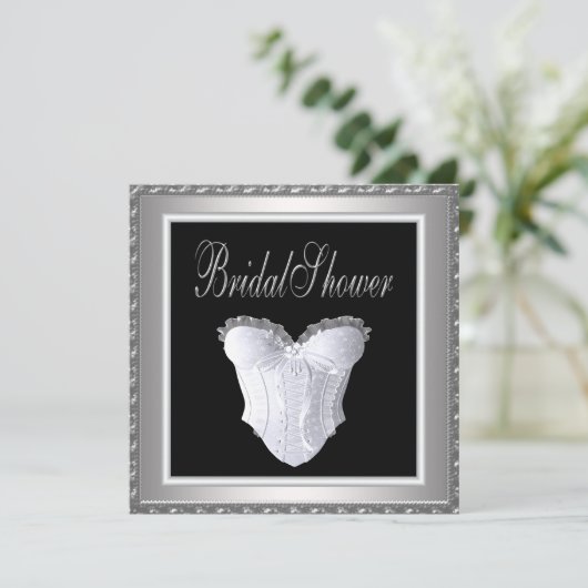 Schwarz-weiß Corset-Brautparty Einladung (Stehend Vorderseite)