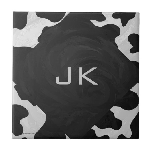 Schwarz-Weiß-Cow Fliese (Vorderseite)