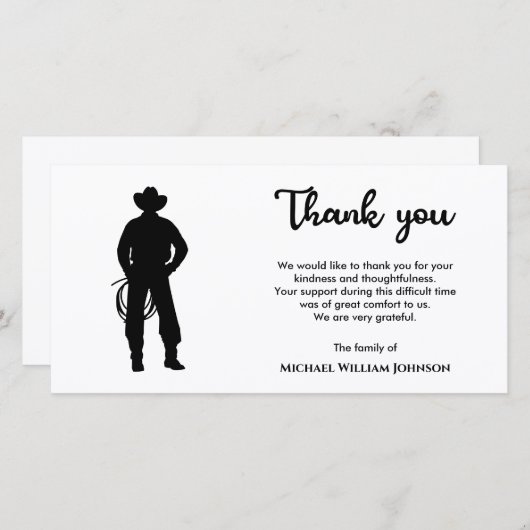 Schwarz-Weiß Cowboy-Lasso-Gedenkfeier Dankeskarte (Vorne/Hinten)