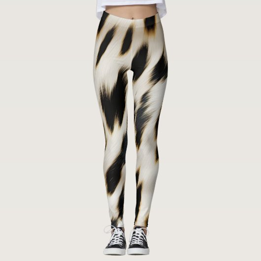 Schwarz-weiß Cowhide Leggings (Vorderseite)