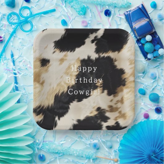 Schwarz-weiß Cowhide Pappteller (Party)