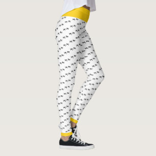 Schwarz-Weiß-Crazy-Hühnerfoot-Prints Gelber Pop Leggings