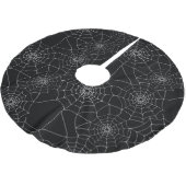 Schwarz-Weiß-Creepy-Goth-Spinnennetze Polyester Weihnachtsbaumdecke (Schrägansicht)