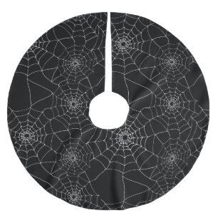Schwarz-Weiß-Creepy-Goth-Spinnennetze Polyester Weihnachtsbaumdecke