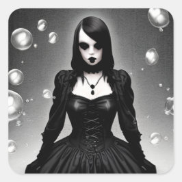 Schwarz-Weiß-Creepy-Gothic-Girl Halloween Quadratischer Aufkleber