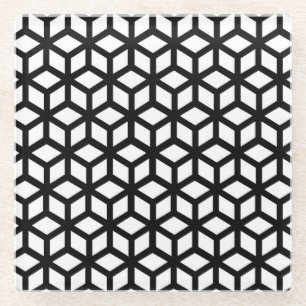 Schwarz-Weiß-Cube-Muster Glasuntersetzer