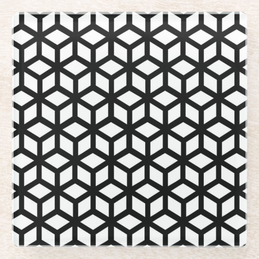Schwarz-Weiß-Cube-Muster Glasuntersetzer (Vorderseite)