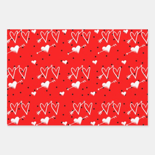 Schwarz-Weiß-Cupids Herzmuster Geschenkpapier Set (Vorderseite 3)