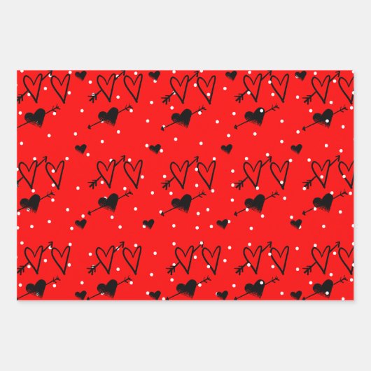 Schwarz-Weiß-Cupids Herzmuster Geschenkpapier Set (Vorderseite 2)