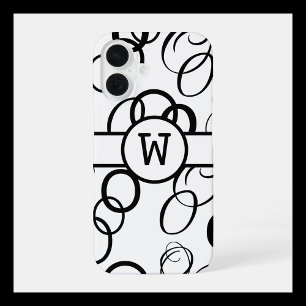 Schwarz-Weiß-Custom-Monogramm mit eleganten Schlei iPhone 16 Hülle
