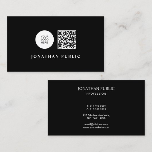 Schwarz-Weiß-Custom-QR-Code-Logo hochladen Visitenkarte (Vorne/Hinten)