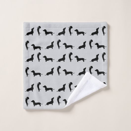 Schwarz-Weiß-Dackel Badhandtuch Set (Waschlappen)
