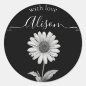 Schwarz-Weiß-Daisy-Blume Runder Aufkleber (Vorderseite)