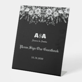 Schwarz-Weiß-Daisy-Border-Hochzeit-Zeichen Unser B Sockelschild