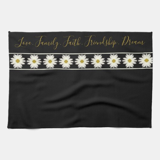 Schwarz-weiß Daisy Designed Geschirrtuch (Horizontal)