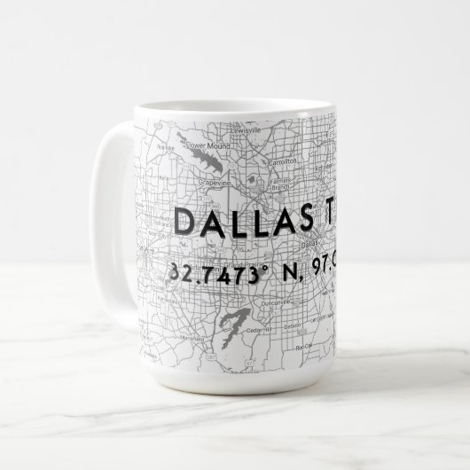 Schwarz & Weiß Dallas Texas Karte benutzerdefinier Kaffeetasse (Vorderseite Links)