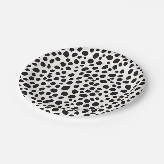 Schwarz-Weiß-Dalmatiner Abstraktes Muster Pappteller (Schrägansicht)