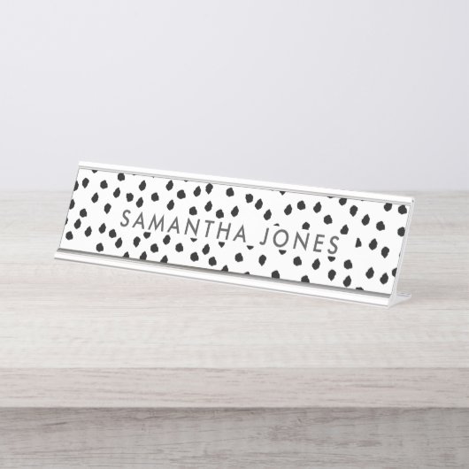 Schwarz-Weiß-Dalmatiner Spots einfach, modern Schreibtischnamensplakette (Vorderseite )