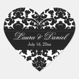 Schwarz/Weiß Damask 1,5" Hochzeitsaufkleber Herz-Aufkleber