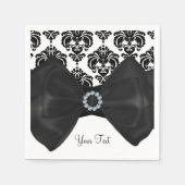 Schwarz & Weiß Damask Bling Bow Glam Sweet 16 Part Serviette (Vorderseite)